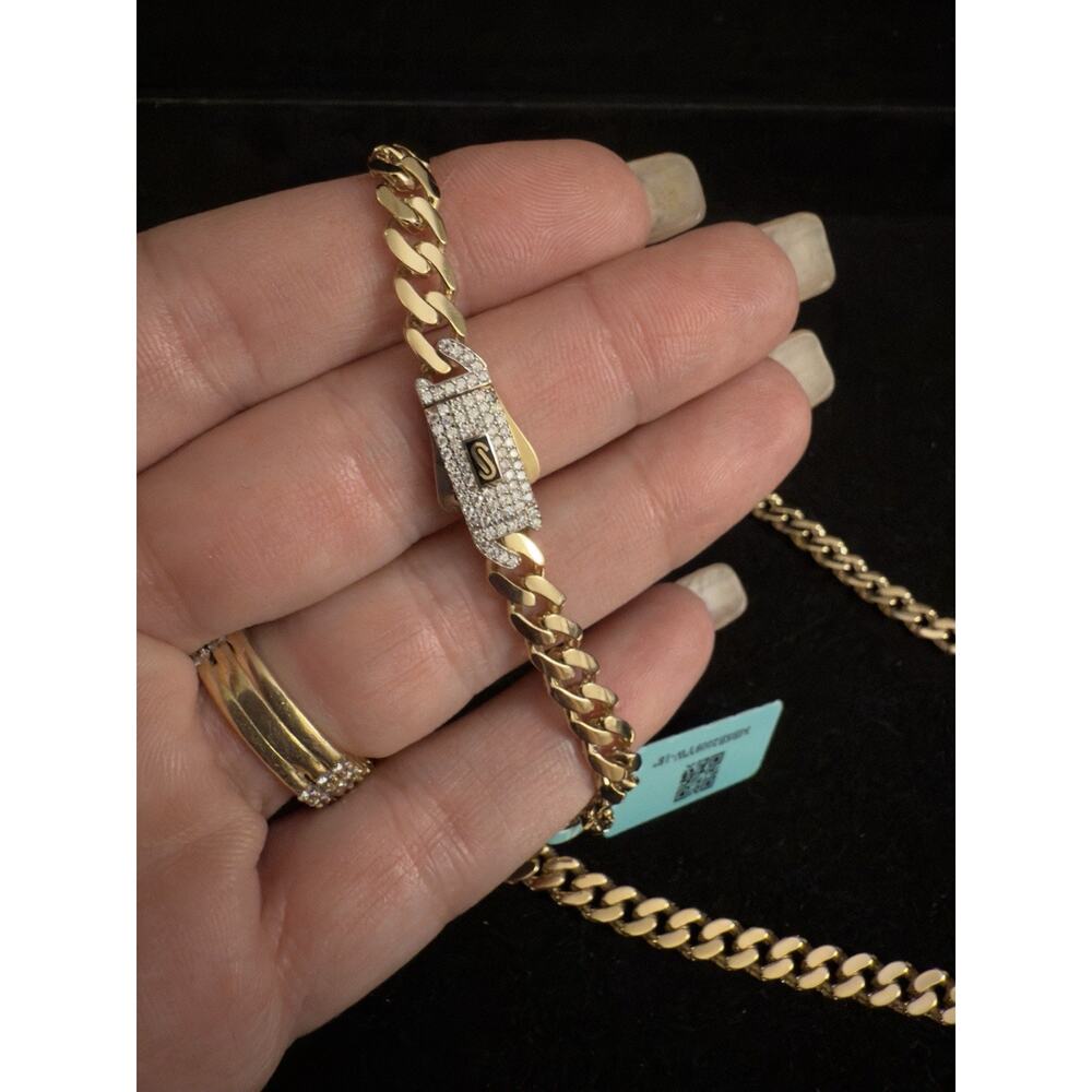 14k Monaco Cuban Necklace Yellow Gold w/ Moissanite Lock, 6mm, 18in~BRAND NEW